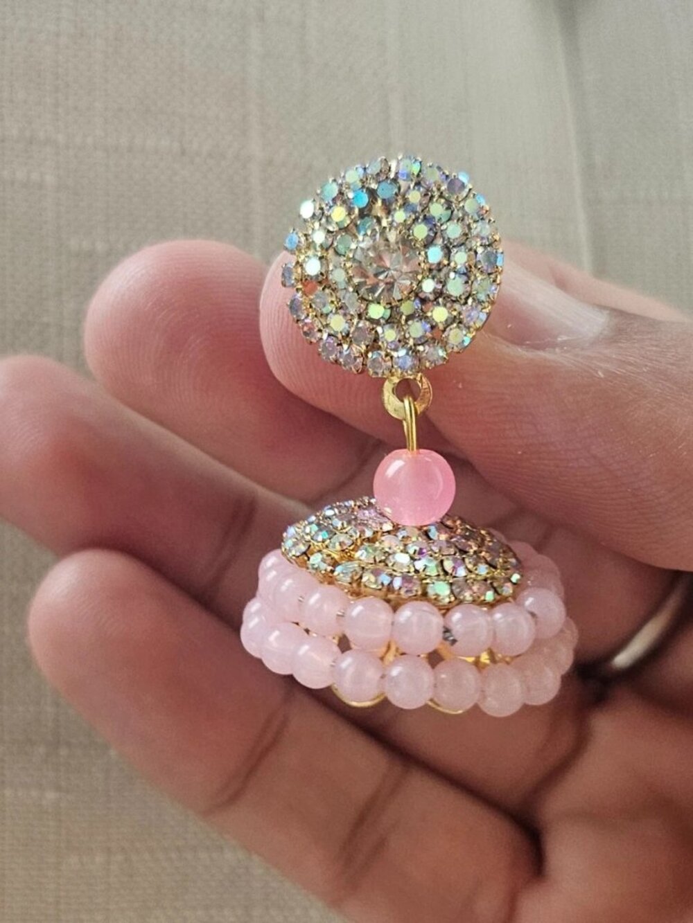 Fashion Earrings Pink Beads Chandelier Jhumka Traditional Pakistani Earrings - Picture 5 of 12